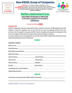 KOSOL Free Welfare Application form